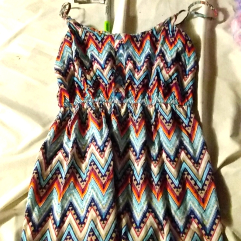 Multi colored dress.It goes down to my knees.Its a small.